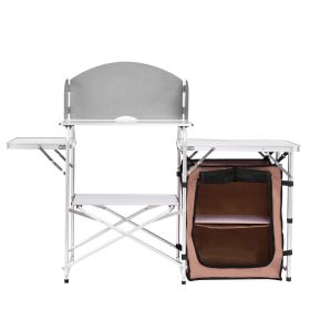 VEVOR Outdoor 2-Tier Kitchen with Zippered Bag, Portable Folding Cook Table for BBQ, Party and Camping, Brown