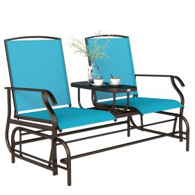 2 Seater Glider for Outside Outdoor Glider Seat with Breathable Mesh Fabric Armrests for Backyard Garden Porch Blue (Option: Blue-1420x680x195 mm)