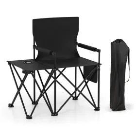 Oversized Foldable Camping Chair With Side Table & Cup Holder, 330 LBS Capacity For Outdoor Use-Black (Option: Defaulttitle)