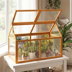 Orange Portable Garden Hot House, Sturdy Wooden Greenhouse For Vegetables Fruits Flowers (40"x21"x28") (Option: Defaulttitle)