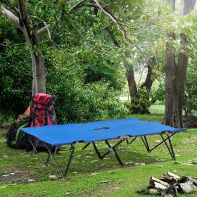 2 Person Folding Camping Cot for Adults, 50" Extra Wide Portable Sleeping Cot with Carry Bag, Elevated Camping Bed, Beach Hiking, Blue (Color: General)